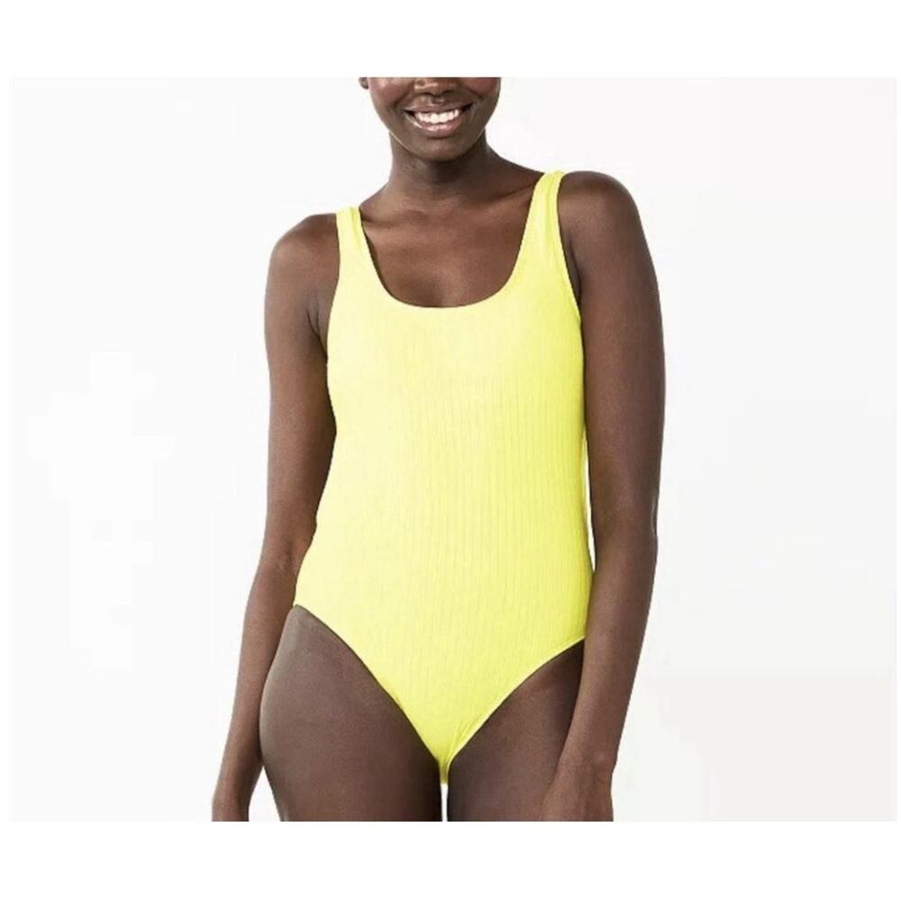 Nine West Bathing Suit Swimsuit One Piece Yellow Padded Open Tie Back XL New